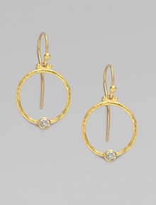 From the Clover Collection. A simple, delicate 24K gold hoop with sparkling diamond accent.Diamond, 0.24 tcw 24K yellow gold Length, about 1 Width, about ¾ Ear hooks Imported 