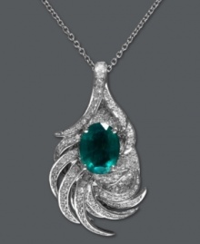 Get swept up in the glamour. Effy Collection's stunning leaf pendant features an oval-cut emerald (1-1/2 ct. t.w.) surrounded by sweeps of round-cut diamond (1/2 ct. t.w.). Setting and chain crafted in 14k white gold. From Brasilica by Effy. Approximate length: 18 inches. Approximate drop length: 1-1/4 inches. Approximate drop width: 2/3 inch.