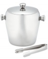 Keep cocktails frosty cold with Gorham's mini ice bucket, featuring brilliant stainless steel with a lid to seal in freshness. Includes tongs.