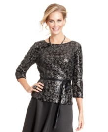 Shimmering sequins and a floral motif make this Alex Evenings top shine. Pair with a skirt or sleek dress pants for a special occasion.