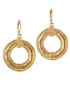 Golden glamour. T Tahari's circular-chic drop earrings make a standout statement in antique gold tone mixed metal. Base metal is nickel-free for sensitive skin. Approximate drop: 2 inches.