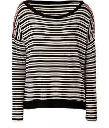 An effortless choice for all four seasons, Ella Moss striped tee is both contemporary and cool - Wide neckline, dropped shoulders, long sleeves, solid trim - Loosely fitted - Wear with favorite ankle skinnies and bright leather flats