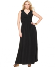 Maxis are super hot for the season, so score NY Collection's sleeveless plus size dress-- the banded empire waist is ultra-flattering.