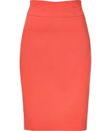 Bring a stylish pop to your day look with this curve-hugging pencil skirt from Hugo - Wide waistband with seaming detail, classic pencil silhouette, back slit, concealed back zip closure -Wear with a tie-neck blouse, platform pumps, and a blazer