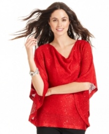 Chic sequins add sparkle to Alfani's poncho-style sweater. Dress it up with skinny trousers or keep it casual with jeans.