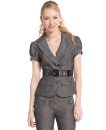 Nab serious style with this safari-style blazer from BCX that sports a faux-crocodile embossed belt!