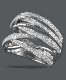 Polish and shine. EFFY Collection's unique crisscross ring features smooth and diamond-covered bands (3/4 ct. t.w.) in luminous 14k white gold. Approximate width: 9/16 inch.