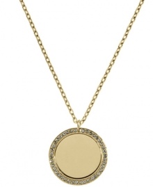 Sharp style from Michael Kors. This golden necklace highlights a sliced pendant embellished with crystal accents. Crafted in gold tone mixed metal. Approximate length: 16 inches. Approximate drop: 2/3 inch.