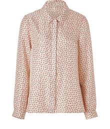 A quirky-cool high heel print covers this chic silk top from Paul & Joe Sister - Spread collar, concealed front button placket, long sleeves, slim fit, all-over print - Wear with skinny jeans, an oversized cardigan, and embellished ballet flats