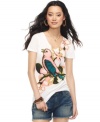 A punchy bird and flower adorns Lucky Brand Jeans' graphic tee. Pack it for a vacation getaway or wear it all summer long!