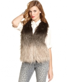 Lovin' faux-fur this season! Chic, ombre design and a surprising cable-knit-sweater-style back take Jessica Simpson's Bangladesh vest to the next level of cool.