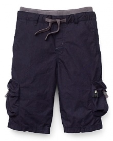 A contrast inset gives this cargo short a clever layered look, perfect for mixing up his standard warm-weather uniform.