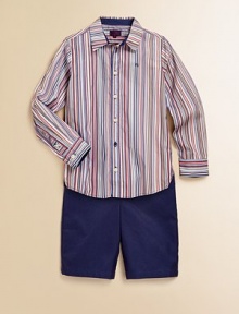 The perfect striped shirt for preppy little ones ready for a day on the town or a night out.Shirt collarLong sleeves with button cuffsButton frontShirttail hemCottonMachine washImported Please note: Number of buttons may vary depending on size ordered. 