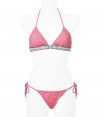 Stylish bikini in fine, pink nylon stretch - from the hot L.A. label Juicy Couture - cute polka dot print - slim triangle top with fine ties and striped chest band - tight bikini panties, also with ties - trendy, dressy, sexy - a hit for young women