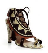 Take your style to the next level with these incredible python lace-up sandals from Chrissie Morris - Single toe strap, lace-up detailed front with python and suede, tassels, chunky python heel -Style with cropped trousers and a sheer blouse, or a cocktail-ready frock