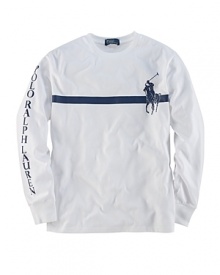 A soft cotton crewneck is printed with a signature Big Pony and a single contrast stripe for a bold graphic touch.