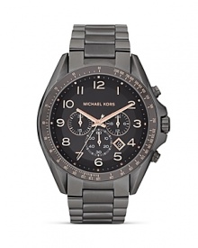 High impact accessories are on our radar. Perfect the look with this gunmetal-plated watch from MICHAEL Michael Kors, featuring advanced chronograph movement and an opalescent dial.