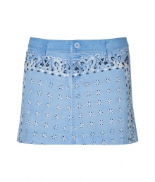 Stylish miniskirt in fine, light blue cotton - Chic paisley and floral bandana-style print - Easy fit thanks to a touch of stretch - Slim, slightly A-line cut - Front and back pockets, belt loops and button closure - Go for a casual look with a cardigan, opaque tights and ballerina flats - Dress up with a white button down and platform ankle booties