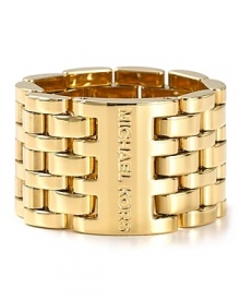 Michael Kors gleaming watch link style ring boasts modern style.