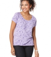 The cotton tee gets feminine with a dainty floral print inspired by embroidery, from Karen Scott.