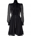 With a modernized Victorian aesthetic, this luxe sheer silk frock from McQ Alexander McQueen will add goth-chic appeal to your cocktail look - Stand collar, front button placket, long sleeves with puff at cuff, sheer bodice with front pintuck detail, full skirt with ruffled hem - Style with sky-high heels and an embellished clutch