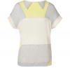 With a cool colorblock and modern dolman sleeve silhouette, Marc by Marc Jacobs tri-tone top is an effortless choice for warm weather looks - Scoop neckline, dolman short sleeves, allover patchworked colorblock - Loosely fitted - Wear with white skinnies and fun flats