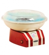 Welcome to the Big Top! The treat you love to share at the circus is coming to the comfort of your home with this easy-to-use cotton candy maker. Simply add hard, granulated sugar and be amazed as this fun-filled tool transforms it into a delicious dessert. Model 13572.