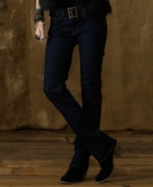 Tailored for a slim fit in dark blue denim, Denim & Supply Ralph Lauren's versatile low-rise jean lays a stylish foundation for any day or night ensemble.