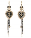 Right on the dot! A pretty polka dot pattern sets apart these multi chain linear earrings from Betsey Johnson. Embellished with hearts, glittering crystals, glass pearls and dainty bows, they're crafted in antique gold tone mixed metal. Approximate drop: 4-1/2 inches.