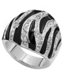 Take a walk on the wild side. Black enamel zebra stripes and sparkling crystals make City by City's cocktail ring a fierce addition to your collection. Set in silver-plated mixed metal. Base metal is nickel free. Size 7.