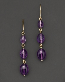 A gorgeous triple drop earring imagined with amethyst and yellow gold links.