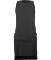 Luxurious cocktail dress in black rayon stretch blend - feminine classic shift cut, a slim (not tight) sleeve-less top with crew neck - classic pencilskirt in knee length - eye-catcher: accentuation at the hip and velvet trim at the hemline - sexy and elegant alike, this dress creates a slender silhouette - classic glamour - pair with black pumps or peep toes