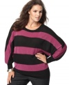 Metallic stripes showcase INC's long sleeve plus size top-- complete the look with your fave casual bottoms. (Clearance)