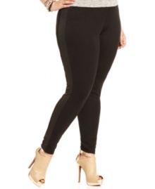 Dress up your casual look with American Rag's plus size leggings, featuring on-trend tuxedo-styling.