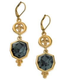 Stylish stones stand out in this set of stud earrings from T Tahari. Crafted from 14k gold-plated, nickel-free base metal, the earrings feature a black glass stone and light Colorado accents. Approximate drop: 2-1/4 inches.