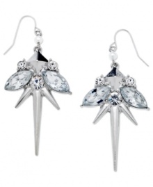 Sharp and chic. This pair of drop earrings from GUESS is crafted from silver-tone mixed metal with glass pearls and crystal stones adding a stylish touch. Approximate drop: 2-3/4 inches. Approximate diameter: 1-1/2 inches.