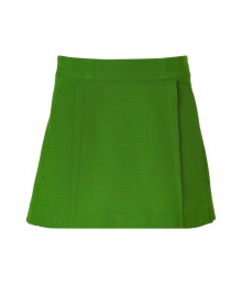 Stylish skirt in fine, pure apple green cotton - Densely woven, medium weight fabric hangs beautifully - A-line mini cut hits mid-thigh - Chic paneled pleat detail - Zips at back - Flattering and flirty, adds a touch of retro-tinged school girl chic to any ensemble - Pair with a crisp button down, an oversize cardigan or a tie neck blouse and sandals or loafers