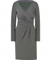 Elevate your office-ready look with this chic draped frock from Alberta Ferretti - V-neck, draped faux-wrap top, long sleeves, skirt with draped waistband - Fitted silhouette - Style with a slim trench and peep-toe heels