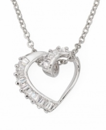 What better way to express your love? Give her the gift of sparkle with this pretty open-cut heart pendant by City by City. Crafted in silver tone mixed metal with baguette-cut cubic zirconias (1-1/2 ct. t.w.). Approximate length: 15 inches + 3-inch extender. Approximate drop: 3/4 inch.