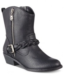 Let your style do all the talking for you. G by GUESS' Wissper booties are small, but mighty--with a braided strap around the ankle and a zipper that stretches up the shaft.