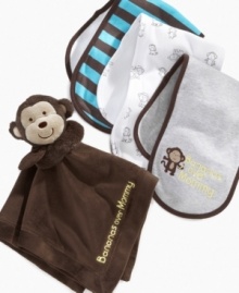 These monkey themed doubled-layer cotton burp cloths by Carter's make staying clean look so cute.