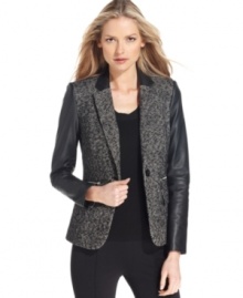 Tailored tweed meets daring faux leather on MICHAEL Michael Kors' latest blazer.