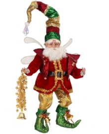 As festive as it gets, this bespectacled fairy from Mark Roberts brightens up a room with glitter, gold and glistening bells on. Adjust his flexible arms and legs to sit, stand or strike a fabulous pose.