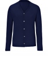 With a classic navy hue and immaculate finishing, Jil Sanders wool cardigan is a timeless and luxurious choice - High V-neckline, long sleeves, button-down front - Slim fit - Wear with a button-down, tailored trousers and lace-ups