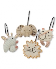 When it's time to get a little wild, Creative Bath's Animal Crackers shower curtain hooks answer the call with a wonderfully whimsical menagerie. From kids' bathrooms to guest bathrooms, a fiercely fabulous cast of characters are ready to take any space on a stylishly silly safari.