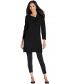 Style&co.'s sweater tunic looks especially chic with a foldover collar and pleated, buttoned placket.