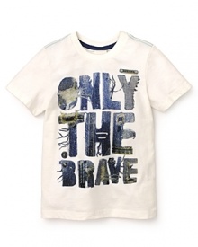 A cool shirt your brave little guy will love, this Diesel tee features a bold graphic message in denim letters.