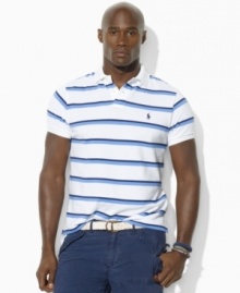 Classic stripes lend a crisp, polished look to a relaxed-fitting polo shirt in breathable cotton mesh.