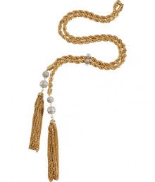 Add a chic edge to every outfit with R.J.Grazianos tasseled rope necklace, a fantastically fresh take on this classic style - Rope textured surface, silver-toned bar and pav?-set crystallized ball charms - Wear with tailored cocktail sheaths, or over cashmere pullovers with favorite skinnies and flats