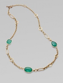 Beautiful faceted green agate quartz stations in different shapes punctuate this unique link necklace. Green agate quartzBronzeLength, about 36Toggle closureMade in USA 